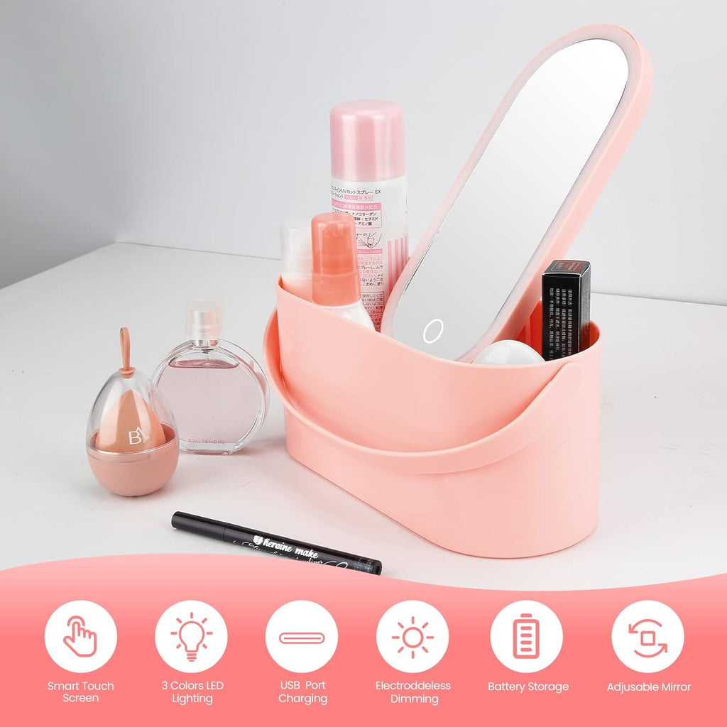 Portable LED Light Storage Box Beauty And Makeup Mirror