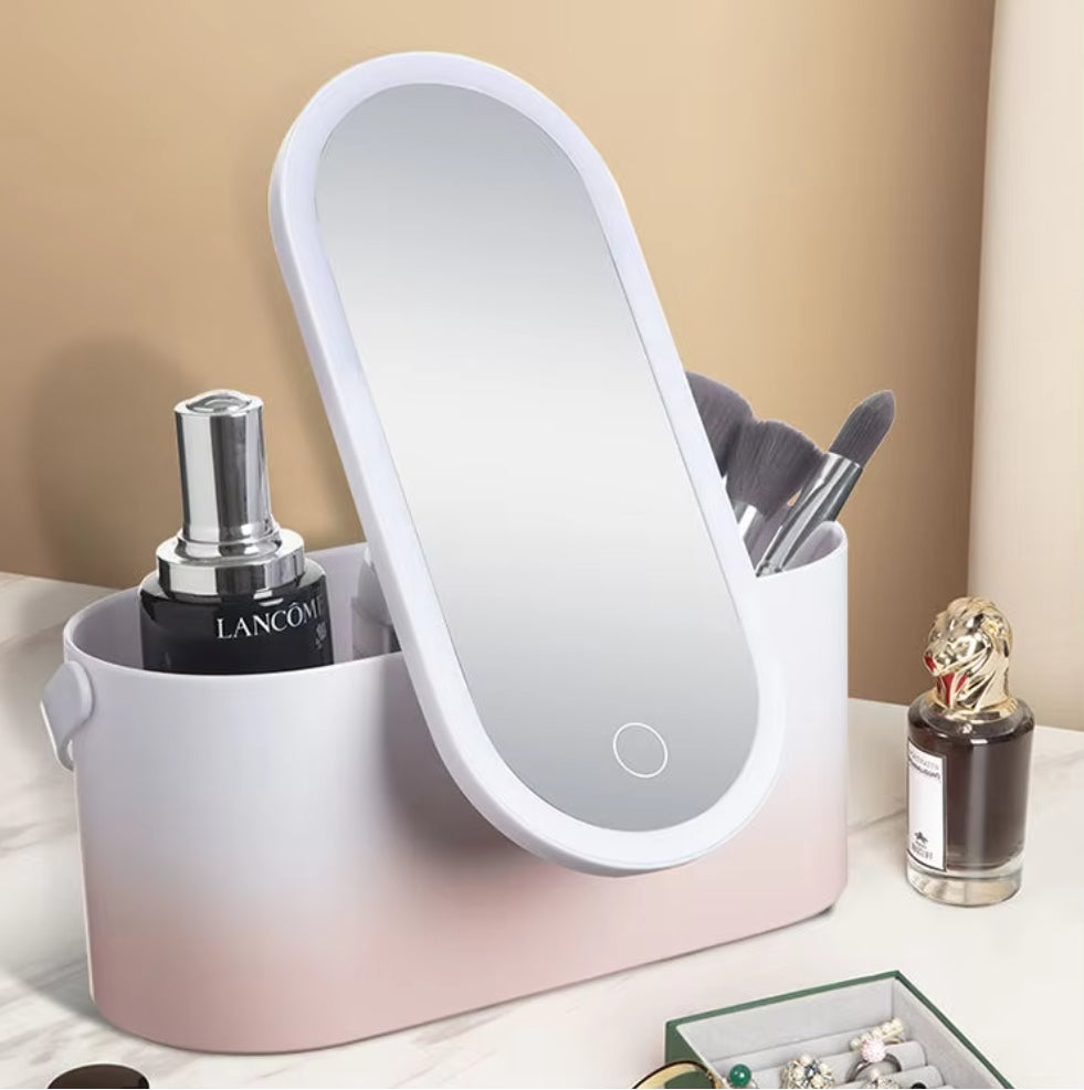 Portable LED Light Storage Box Beauty And Makeup Mirror