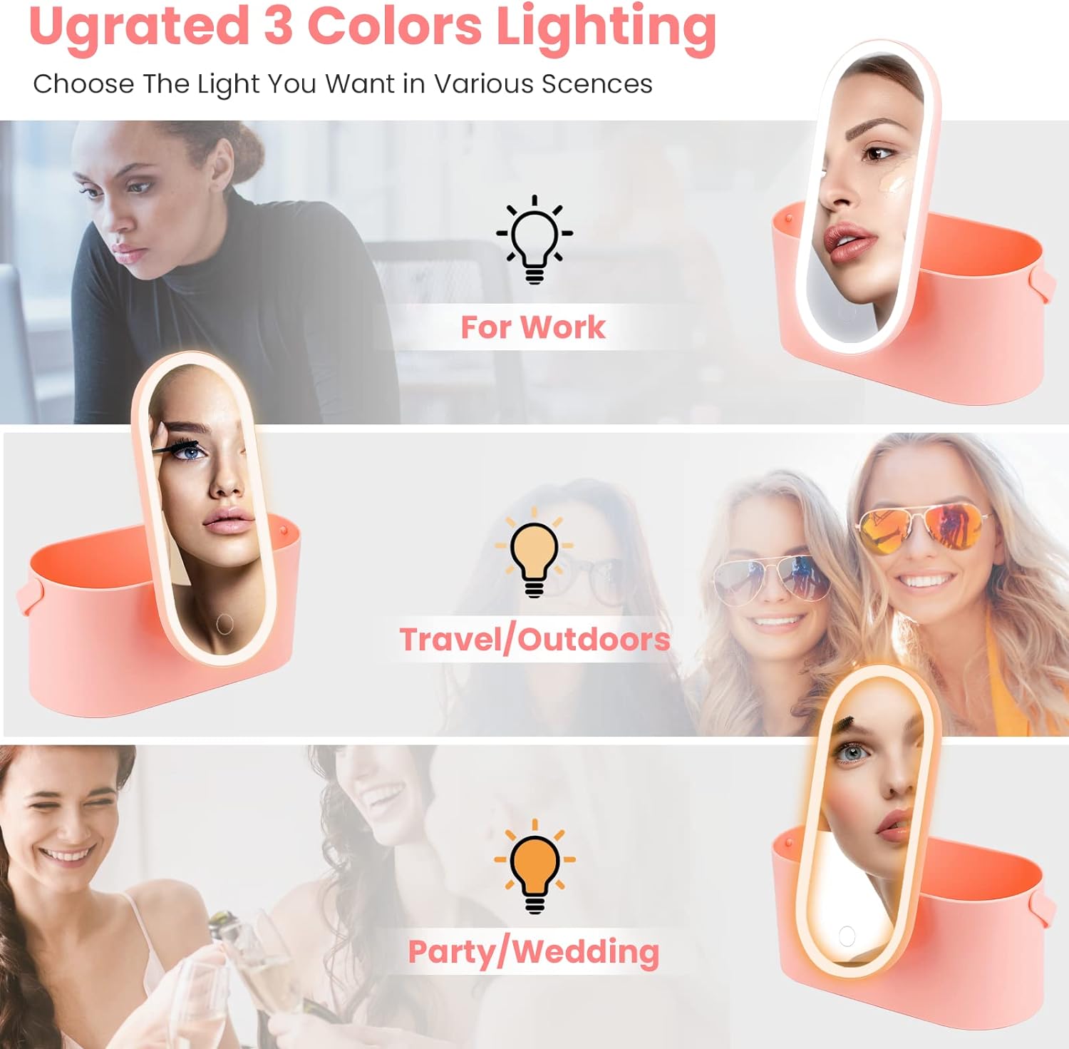 Portable LED Light Storage Box Beauty And Makeup Mirror